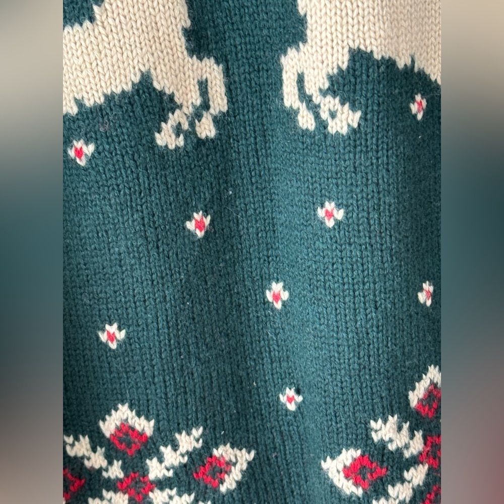 Vintage Ralph Lauren Hand Knit Wool Fur Collar Reindeer Christmas Sweater zipup - Picture 13 of 14